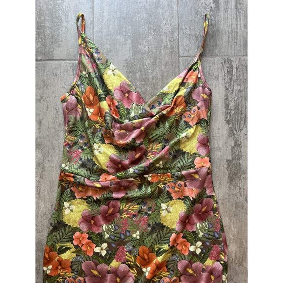 Sleeveless Cami Stretch Fitted Maxi Dress Floral Tropical NEW Drape Summer 6 M - Picture 4 of 9